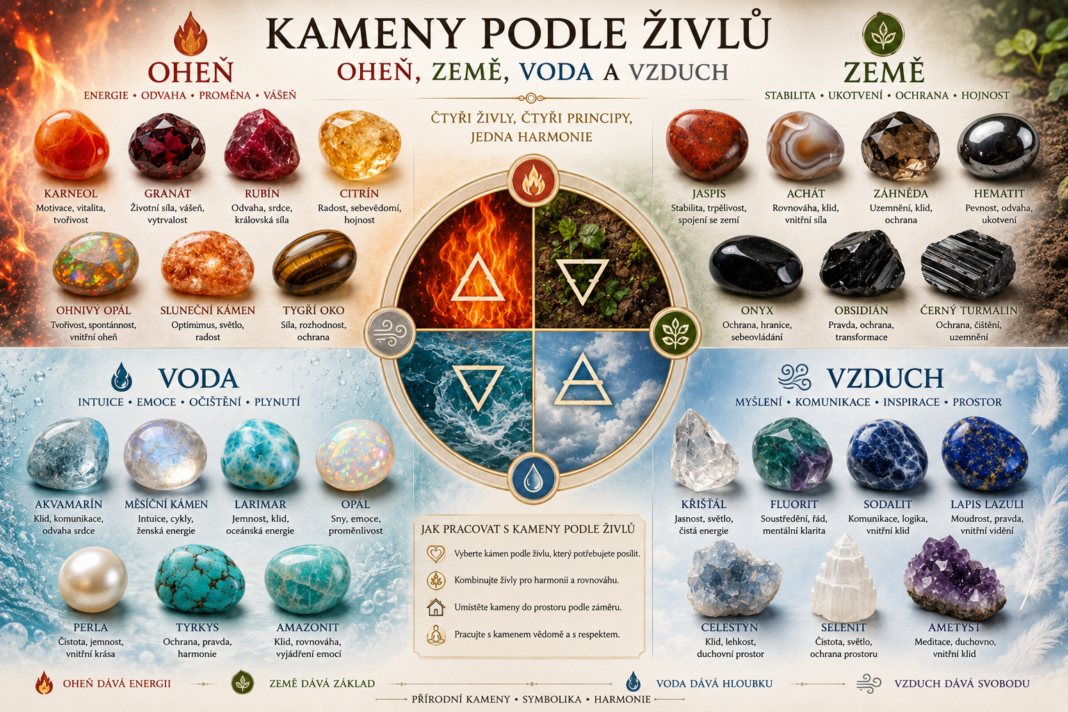 Kameny podle živlů: oheň, země, voda a vzduch | PosvatneKameny.cz | MINERALS-STONES